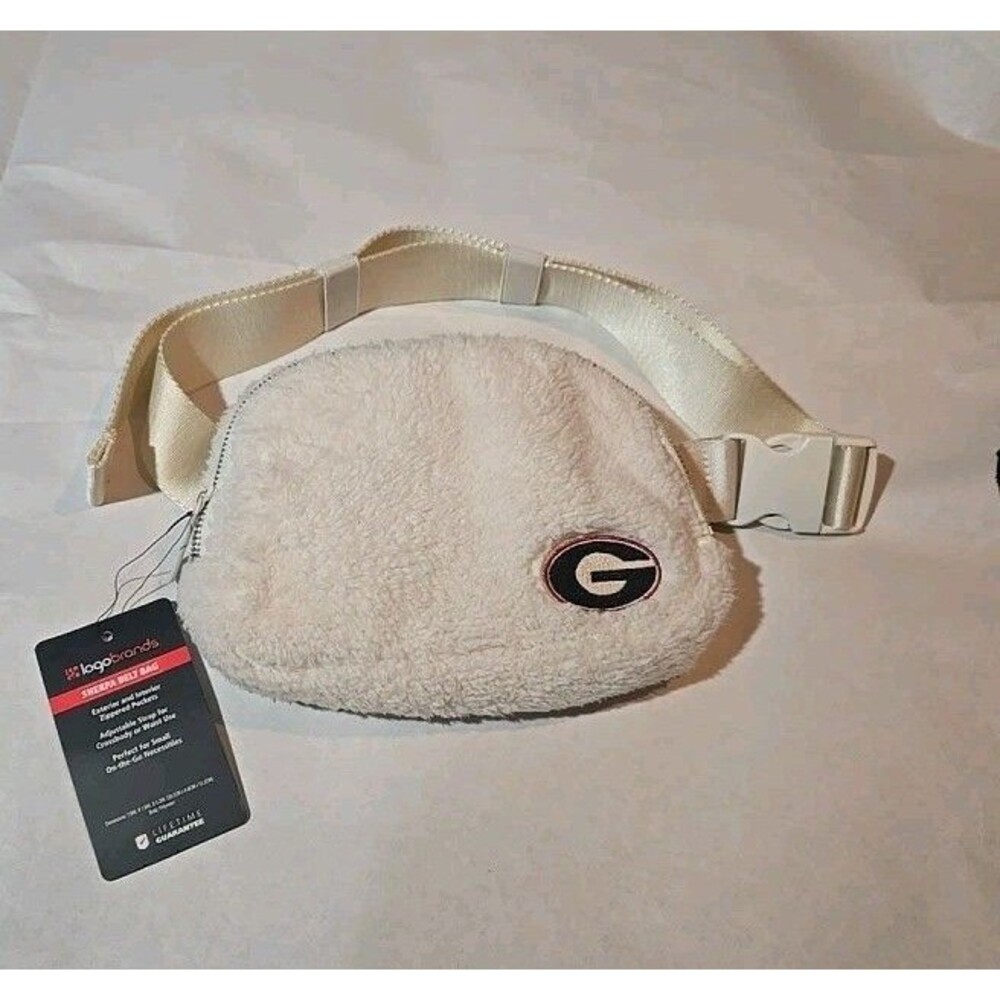 Georgia Bulldogs Logo Brands Sherpa Belt Bag Cream White Crossbody Fanny Pack